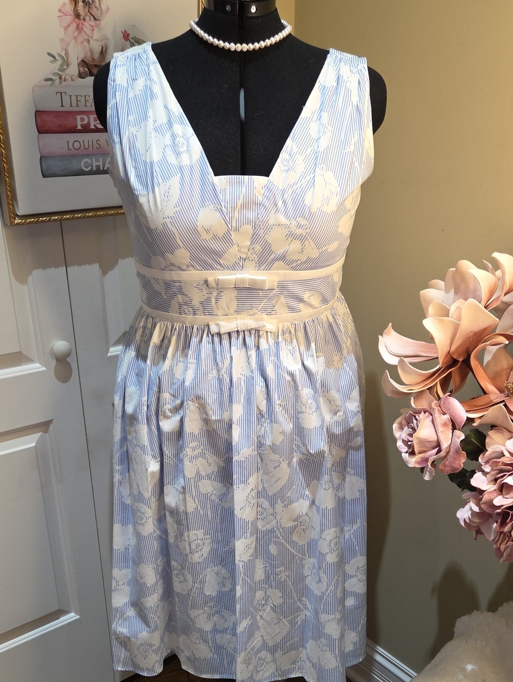 Nwt 16 Karl Lagerfeld Blue & White Floral Midi Dress